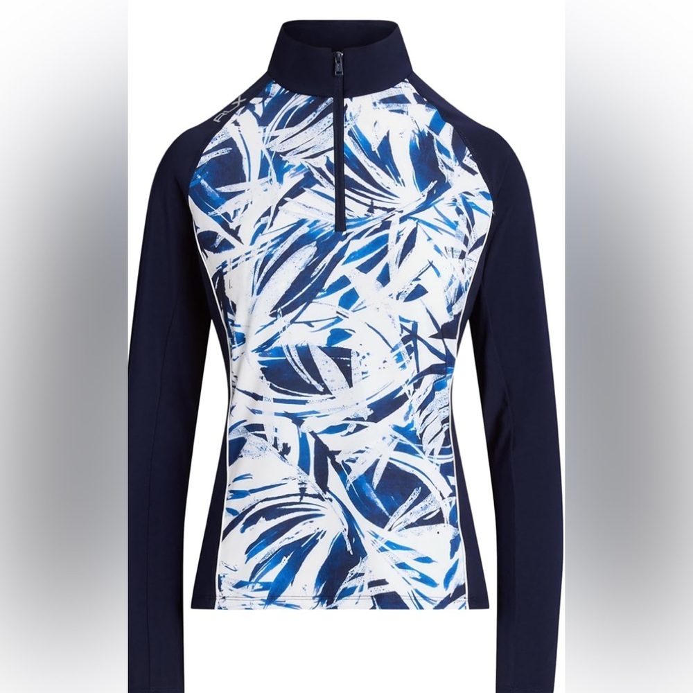NWT RLX Ralph Lauren Women's Golf Exploded Palm Lightweight Airflow 1/4 Zip L